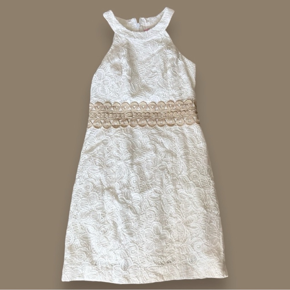 Lilly Pulitzer | White and Gold Lace Shift Dress | Size 0 - Picture 4 of 6